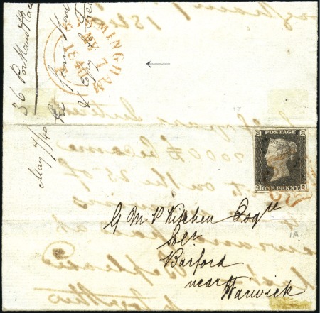 Stamp of Great Britain » 1840 1d Black and 1d Red plates 1a to 11 7th MAY: Plate 1a QC with fine to good margins tie
