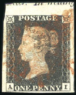 Stamp of Great Britain » 1840 1d Black and 1d Red plates 1a to 11 Plate 7 AI top marginal with fine to very large ma