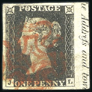 Stamp of Great Britain » 1840 1d Black and 1d Red plates 1a to 11 Plate 1a JL right marginal with good to very good 
