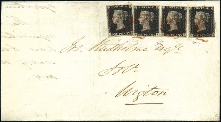Stamp of Great Britain » 1840 1d Black and 1d Red plates 1a to 11 Plate 4 IH, FI, QH and MB (mixed margins) tied on 