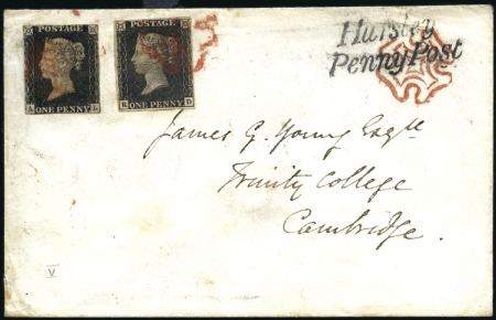 Stamp of Great Britain » 1840 1d Black and 1d Red plates 1a to 11 Plate 4 AL and RD (mixed margins) tied on 1840 (No