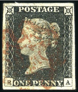 Stamp of Great Britain » 1840 1d Black and 1d Red plates 1a to 11 Plate 2 RA with good to large margins, with red MC