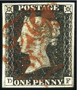 Stamp of Great Britain » 1840 1d Black and 1d Red plates 1a to 11 Plate 1b DF with fine to good margins, red MC, ver