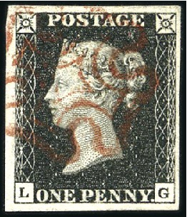 Stamp of Great Britain » 1840 1d Black and 1d Red plates 1a to 11 Plate 7 LG with good to large margins, neat red MC