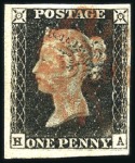 Stamp of Great Britain » 1840 1d Black and 1d Red plates 1a to 11 Group of Penny Blacks, incl. 14 singles (1 on piec