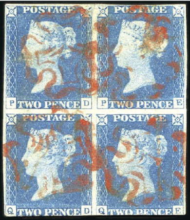 Stamp of Great Britain » 1840 2d Blue (ordered by plate number) Plate 1 PD/QE block of four, margins on three side