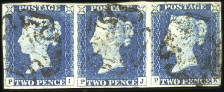 Stamp of Great Britain » 1840 2d Blue (ordered by plate number) Plate 1 PI-PK strip of three with fine to very goo