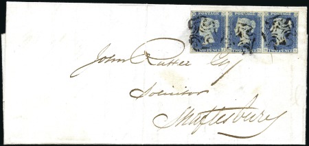 Stamp of Great Britain » 1840 2d Blue (ordered by plate number) 1840 2d plate 1 HJ-HL strip of three with fine to 