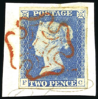 Stamp of Great Britain » 1840 2d Blue (ordered by plate number) Plate 1 FC with fine to very good margins, tied on