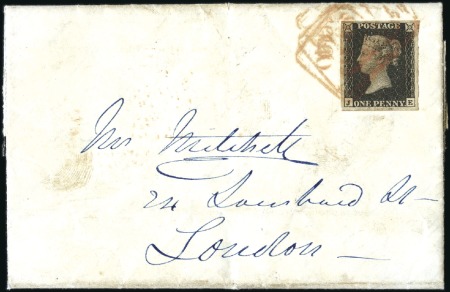 Stamp of Great Britain » 1840 1d Black and 1d Red plates 1a to 11 Plate 5 JE with good to large margins tied on 1840