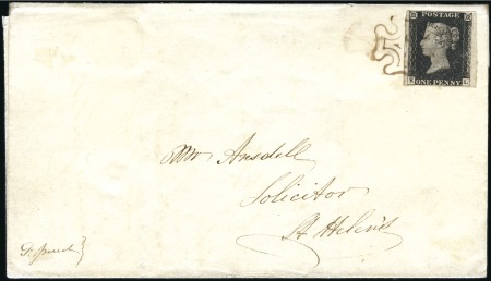 Stamp of Great Britain » 1840 1d Black and 1d Red plates 1a to 11 Plate 1b KL with fine to huge margins tied by BROW