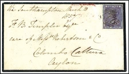 Stamp of Great Britain » 1855-1900 Surface Printed 1855-57 6d Deep Lilac on azure paper tied on 1857 