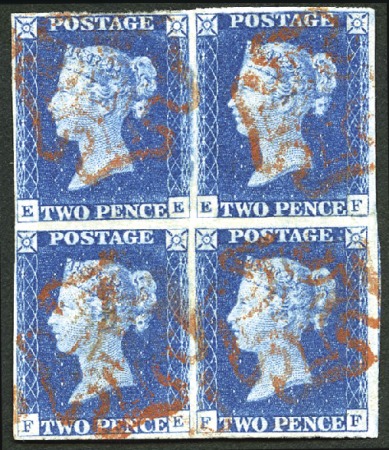 Stamp of Great Britain » 1840 2d Blue (ordered by plate number) Plate 2 EE/FF REJOINED block of four with close to