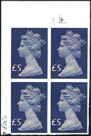 Stamp of Great Britain » Queen Elizabeth II 1977-87 £5 Salmon and Chalky Blue IMPERFORATE top 