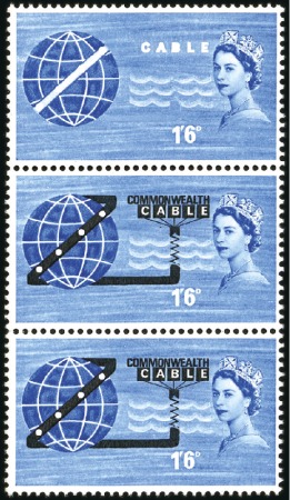 Stamp of Great Britain » Queen Elizabeth II 1963 COMPAC 1s6d with MISSING BLACK, in vertical s