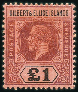 Stamp of Gilbert and Ellice Islands 1912-24 £1 Purple & Black on red, mint hr, very fi
