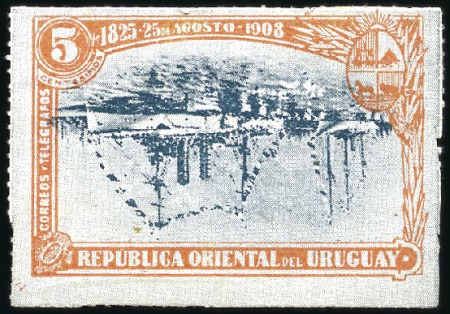 Stamp of Uruguay 1908 Cruiser "Montevideo," set of three with INVER