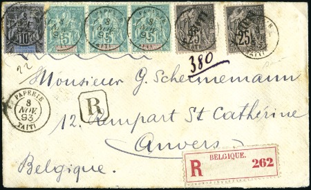 Stamp of Colonies françaises » Tahiti 1893 Env. recommandé de Papeete pour Anvers, Belgi