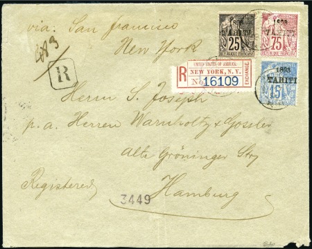 Stamp of Colonies françaises » Tahiti 1895 Enveloppe recommandé de Papeete pour Hambourg