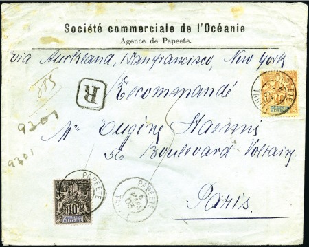 Stamp of Colonies françaises » Tahiti 1903 Enveloppe recommandé de Papeete pour Paris av