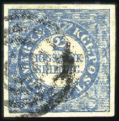Stamp of Denmark 1851 2RBS Blue, type 8, from the Ferslew printing,