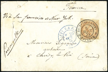 Stamp of Colonies françaises » Tahiti 1877 Enveloppe pour la France avec 40c Aigle propr
