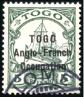 Stamp of Germany » German Colonies » Togo » Togo British Occupation 1914 German Colonial Issue 5pgf green, from the na