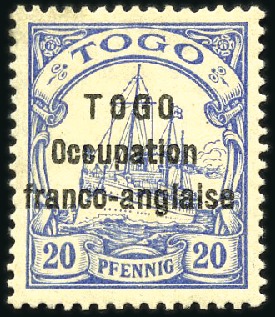Stamp of Germany » German Colonies » Togo » Togo French Occupation 1914 German Colonial Issue 20pfg blue, mint, light