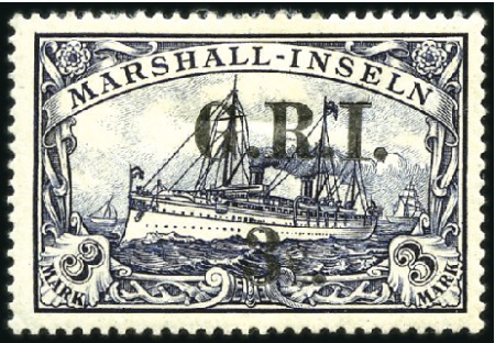Stamp of Germany » German Colonies » Marshall Islands » German Colonies Marshall Islands British Occupation 1914 German Colonial Issue 3s on 3m violet black, 