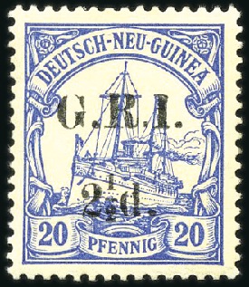 Stamp of Germany » German Colonies » New Guinea » British Occupation 1914 German Colonial Issue 2 1/2d on 20pfg blue, f