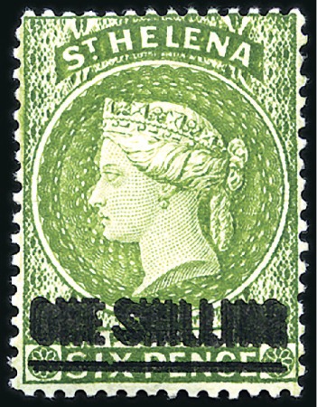 Stamp of St. Helena 1894 1s on 6d Yellow-Green with DOUBLE OVERPRINT, 