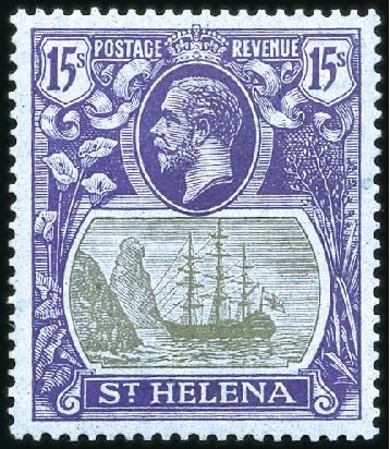 Stamp of St. Helena 1922-37 15s Grey & Purple on blue, mint hr, very f