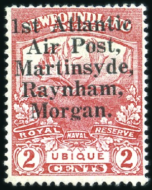 Stamp of Canada » Newfoundland 1919 2c Scarlet with "1st Atlantic / Air Post, / M