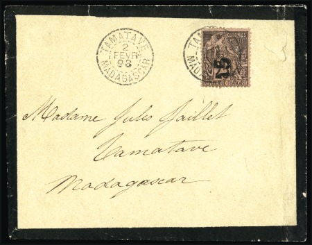 Stamp of Colonies françaises » Madagascar (Poste française) 1891 SURCHARGE VERTICALE 15 sur 25c noir sur rose 