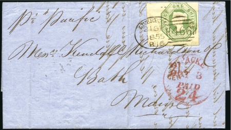 Stamp of Great Britain » 1847-54 Embossed 1855 (Sep 21) Entire from Liverpool to the USA wit