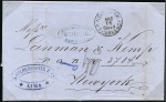 Stamp of Peru » Pre-Adhesive Period 1828-74, MAIL TO USA, 8 exhibit pages with 12 stam
