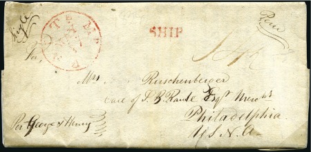 Stamp of Peru » Pre-Adhesive Period 1828-74, MAIL TO USA, 8 exhibit pages with 12 stam