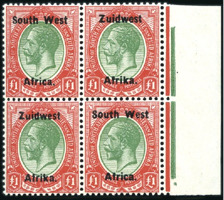 Stamp of South West Africa 1923-26 Setting III £1 Green & Red in right margin