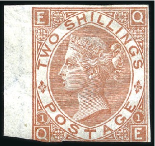 Stamp of Great Britain » 1855-1900 Surface Printed 1880 2s Brown pl.1 IMPERFORATE, left marginal cut 