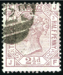 Stamp of Great Britain » 1855-1900 Surface Printed 1875 2 1/2d Rosy Mauve pl.3 on blued paper, partia
