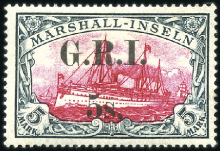 Stamp of Germany » German Colonies » Marshall Islands » German Colonies Marshall Islands British Occupation 1914 German Colonial Issue 5s on 5m carmine & blac