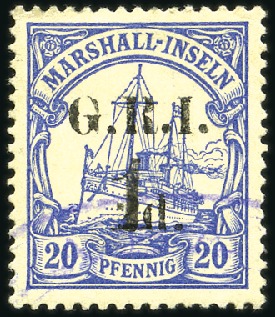 Stamp of Germany » German Colonies » Marshall Islands » German Colonies Marshall Islands British Occupation 1915 German Colonial Issue 1 on 2d on 10pfg mint &