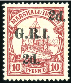 Stamp of Germany » German Colonies » Marshall Islands » German Colonies Marshall Islands British Occupation 1914 German Colonial Issue 2d on 20pfg carmine, fr