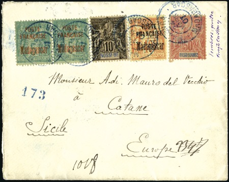Stamp of Colonies françaises » Madagascar (Poste française) 1901 Combinaison de 3 colonies sur lettre recomman