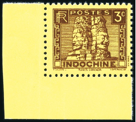 Stamp of Colonies françaises » Indochine 1931-39 Bayon d'Angkor 3c brun sur jaune, superbe 