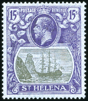 Stamp of St. Helena 1922-37 15s Grey & Purple on blue, mint never hing