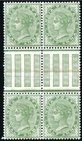 Stamp of India 1899 3p and 1900-02 1/2d, each in vertical gutter 