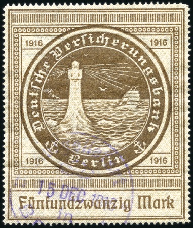 Stamp of Germany » German Ship Post Abroad » German Sea Post Hapag 1916 Deutsche Vericherungsbank 5m to 25m part set 