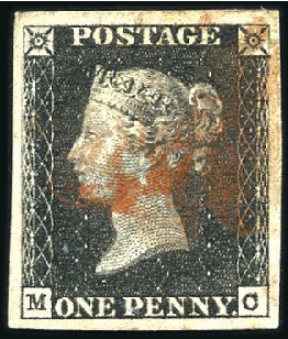 Stamp of Great Britain » 1840 1d Black and 1d Red plates 1a to 11 Plate 1b MC with large even margins showing vertic