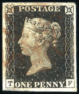 Stamp of Great Britain » 1840 1d Black and 1d Red plates 1a to 11 Plate 1b TF with very good to large margins, red M
